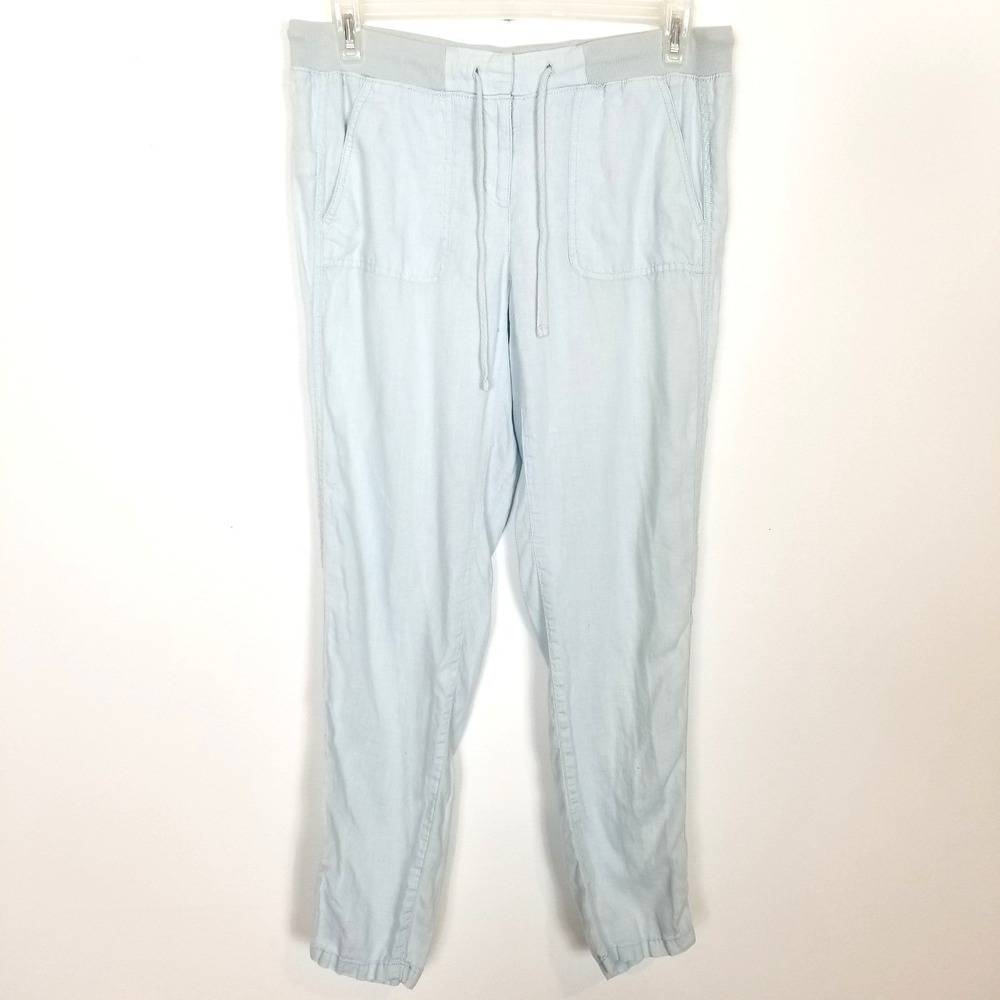 Lou & Grey Women 100% Linen Pants Sz S Light Blue Drawstring Summer Beach